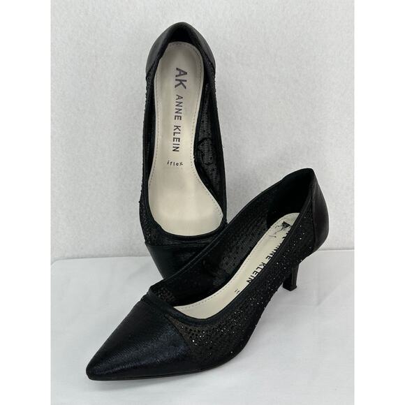 Anne Klein iflex Akfadira Black Pointed Toe Kitten Rhinestone Dress Heels 8.5 - Picture 1 of 9